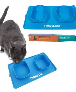 "The Travel Buddy" Foldable All-In-One Double Bowl & Mat - Portable Cat Food & Water Dish